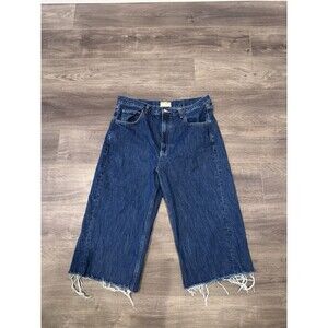 We The Free Jean Shorts Jhorts Size 32 Dark Wash Raw Hem, Excellent